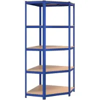 vidaXL Eckregal mit 5 Böden Blau Stahl & Holzwerkstoff