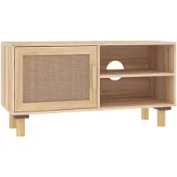vidaXL TV-Schrank Braun 80x30x40 cm Massivholz Kiefer und Natur-Rattan
