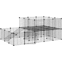 vidaXL 44-tlg. Haustierkäfig mit Tür Schwarz 175x105x70 cm Stahl