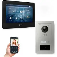 Goliath 2-Draht modulare Video Türsprechanlage Unterputz Set für 1 Familienhaus 1x 7 Monitor 1 Familienhaus Silber + RFID Modul Schwarz