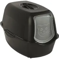 Rotho MyPet Bailey, Katze, Katzenklo mit Haube, Schwarz, Haken, Karbon, 560 mm