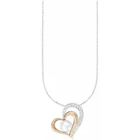 Amor Kette mit Anhänger für Damen, Sterling Silber 925, Zirkonia (synth.) Süßwasserzuchtperle Herz amor Bicolor