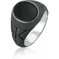 KUZZOI Ring Basic Herren Siegelring Oval Emaille 925Er Silber Kuzzoi Schwarz
