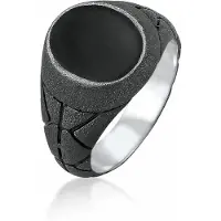 KUZZOI Ring Basic Herren Siegelring Oval Emaille 925Er Silber Kuzzoi Schwarz