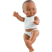 Paola Reina Gordi Babypuppe dunkelhäutiges Mädchen Unterwäsche 34cm - realistische Spielpuppe