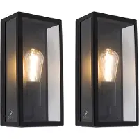 QAZQA Set aus 2 Außenwandleuchten Schwarz IP44 mit Glas Rotterdam