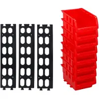 Kinzo 8 Stapelboxen mit Aufhängeschiene von Storage, Kunststoff, ca. 10 x 16 cm pro Box, rot