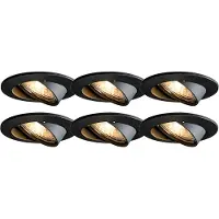 QAZQA - Modern 6er Set moderne Einbaustrahler schwarz schwenkbar - Edu I Wohnzimmer I Schlafzimmer - Stahl Rund - LED geeignet GU10
