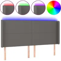 vidaXL LED Kopfteil Grau 163x16x118/128 cm Kunstleder