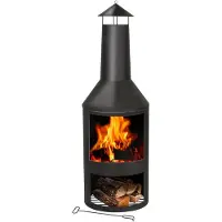 Bbq collection Terrassenofen mit Schornstein Feuerstelle 44,5 x 44,5 x 134 cm - Gartenkamin für Brennholz - Gartenofen mit Funkenschutz und Holzablage - Terassenofen Außen - Kohlenstoffstahl