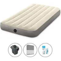 Intex Luftbett - 1 Person - 99 x 191 x 25 cm - Beige + Elektropumpe - 650 Liter/Min + Spannbettlaken Anthrazit + Reperaturset