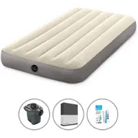 Intex Luftbett - 1 Person - 99 x 191 x 25 cm - Beige + Elektropumpe - 650 Liter/Min + Spannbettlaken Schwarz + Reperaturset