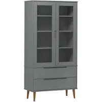 vidaXL Vitrinenschrank MOLDE Grau 90x35x175 cm Massivholz Kiefer