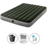 Intex Luftbett - 2 Personen - 137 x 191 x 25 cm - Grün - Mit Pumpe + Spannbettlaken Anthrazit + Reperaturset