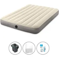 Intex Luftbett - 2 Personen - 137 x 191 x 25 cm - Beige + Elektropumpe - 650 Liter/Min + Spannbettlaken Weiß + Reperaturset