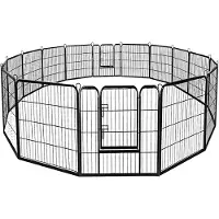 Costway 8-teiliger Welpenlaufstall Welpenzaun Welpenkaefig Tier Laufgitter Hundegehege Absperrgitter mit abschliessbarer Tuer, fuer Hund, Katze und Kaninchen, schwarz