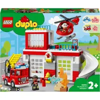 LEGO 10970 DUPLO Feuerwehrwache mit Hubschrauber, Feuerwehr-Spielzeug aus Bausteinen für Kleinkinder ab 2 Jahre, mit Feuerwehrauto und 2 Figuren, Geschenk für Mädchen und Jungen