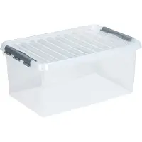 Sunware Aufbewahrungsbox Q-LINE, Verschlussclips, transparent, stapelbar, 45L, L 600 x B 400 x H 260 mm, grau