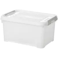 Curver ALLIBERT Handy Plus Aufbewahrungsbox 35 L mit transparentem Deckel und grauen Clips