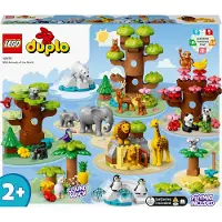 LEGO DUPLO Wilde Tiere der Welt, Zoo-Spielzeug mit Sound, 22 Tierfiguren, darunter Elefanten, Pandas und Löwen, Lernspielzeug aus Steinen mit Weltkarten-Spielmatte für Kinder ab 2 Jahre 10975