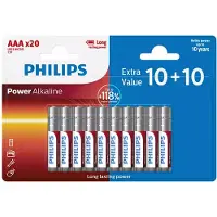 Philips AAA Batterien 20 Stück Vorteilspack Batterien LR03/1,5V - Alkaline Batterien - Batterie AAA mit 10 Jahren Lagerfähigkeit - bis zu 118% mehr Energie