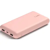 Belkin Powerbank "BoostCharge 20.000mAh Powerbank 15 Watt zum Laden von 3 Geräten", rosa, 3,7 V 20.000mAh, Akkumulatoren, 1x USB-C, 2x USB-A, Power für bis zu 78 Stunden, Powerbank