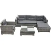 vidaXL 6-tlg. Garten-Lounge-Set mit Auflagen Poly Rattan Grau