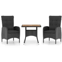 vidaXL 3-tlg. Garten-Essgruppe Poly Rattan und Akazienholz Schwarz