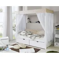 Ticaa kindermobel Himmelbett Lino ca. 90x200 cm Echtholz Weiß/Beige