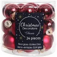 Décoris 24 Weihnachtskugeln 25mm Glas mini 3cm Spiegelbeeren Anhänger bordeaux weinrot