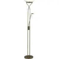Brilliant LED Deckenfluter Ollie | klassische Standleuchte mit Lesearm | Metall/Glas | messing | dimmbar | 26 W