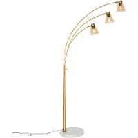 QAZQA Bogenlampe Bronze mit Marmor und Braunglas 3 Lichter Nina
