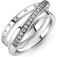 Pandora 199057C01 Damen-Ring Silber Dreifach Gekreuzte Pavé Schienen