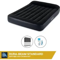 Intex Luftbett - 2 Personen - 137 x 191 x 25 cm - Blau - Mit eingebauter Pumpe, Spannbettlaken Schwarz en Reperaturset