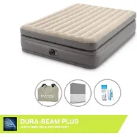Intex Luftbett - 2 Personen - 152 x 203 x 51 cm - Grau - Mit eingebauter Pumpe, Spannbettlaken Anthrazit en Reperaturset