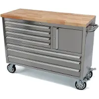 HBM Werkzeugwagen mit Holzarbeitsplatte, 122 cm, Edelstahl
