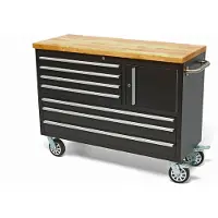 HBM mobiler Werkzeugwagen mit Holzarbeitsplatte, 122 cm, schwarz