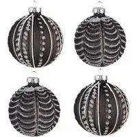 Clayre & Eef 4er-Set: Christbaumkugeln in Schwarz - Ø 8 cm - onesize
