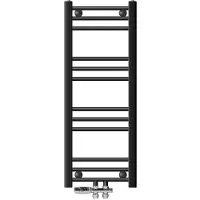 LuxeBath Badheizkörper Mittelanschluss 300 x 800 mm Anthrazit gerade mit Anschlussgarnitur inkl. Thermostat Durchgang Boden Heizkörper , ohne Heizstab