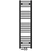 LuxeBath Badheizkörper Mittelanschluss 300 x 1400 mm Anthrazit gerade mit Thermostat Anschlussgarnitur Durchgang Boden - Heizkörper, ohne Heizstab