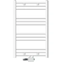 LuxeBath Badheizkörper Mittelanschluss 600 x 800 mm Weiß gerade mit Anschlussgarnitur inkl. Thermostat Universal Eck- & Durchgangsform, ohne Heizstab