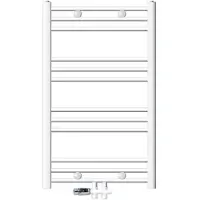LuxeBath Badheizkörper Mittelanschluss 600 x 800 mm Weiß gerade mit Anschlussgarnitur inkl. Thermostat Durchgang Boden Weiß Heizkörper , ohne Heizstab