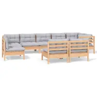 vidaXL 9-tlg. Garten-Lounge-Set mit Grauen Kissen Kiefer Massivholz