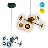 Näve Pendelleuchten - LED Pendelleuchte "DISCUS" L/B: 57cm, Hängelampe im Retro Style, aus Metall und Kunststoff in schwarz, 150 cm hoch, Ø 57 cm, inkl. LED – dimmbar