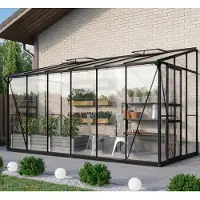 Pergart Vitavia, Anlehn-Gewächshaus "Osiris 7800", schwarz, 7,8 m², 3 mm ESG, 6 mm HKP