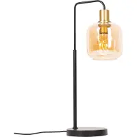 QAZQA - Design Design-Tischleuchte I Tischlampe I Lampe I Leuchte schwarz mit Messing und bernsteinfarbenem Glas - Zuzanna I Wohnzimmer I Schlafzimmer - Länglich - LED geeignet E27