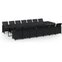 vidaXL 15-tlg. Garten-Essgruppe mit Kissen Poly Rattan Schwarz
