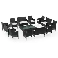 vidaXL 16-tlg. Garten-Lounge-Set mit Auflagen Poly Rattan Schwarz