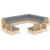 vidaXL 12-tlg. Garten-Lounge-Set mit Grauen Kissen Massivholz Kiefer
