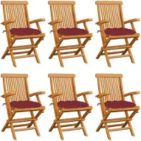 vidaXL Gartenstühle mit Weinroten Kissen 6 Stk. Massivholz Teak